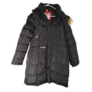 Steve Madden Mountains Warmth Faux Fur Heavyweight Puffer Coat Black size Medium